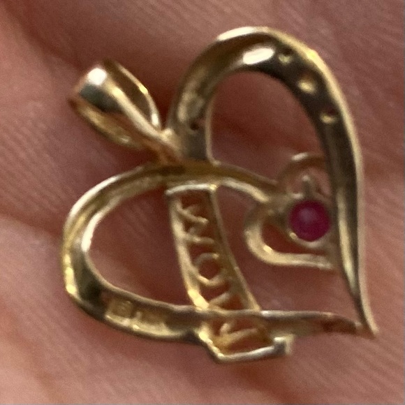 Heart Shaped 10K Gold Ruby Gemstone MOM Pendant - Picture 2 of 4